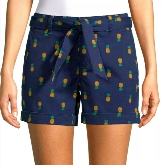 St John's Bay Shorts Blue Pineapple Design Size 10 NWT - Picture 1 of 7
